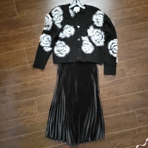 Cinq À Sept Aerin Midi Dress Woman S Wool Cardigan Holiday Black Luxury Designer - Picture 3 of 10